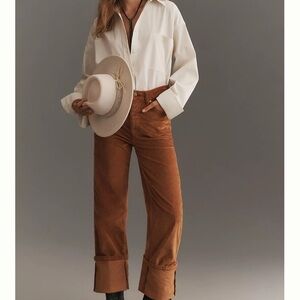 White Shirt and Brown Corduroy Pants